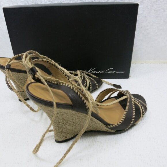 Kenneth Cole New York Wedge Style Leather Spaghetti Strap Dress Heels Sz 8.5 - Picture 5 of 7